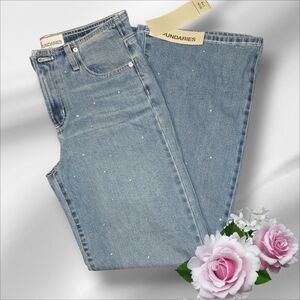 Women's Wide Leg Jeans With Rhinestones